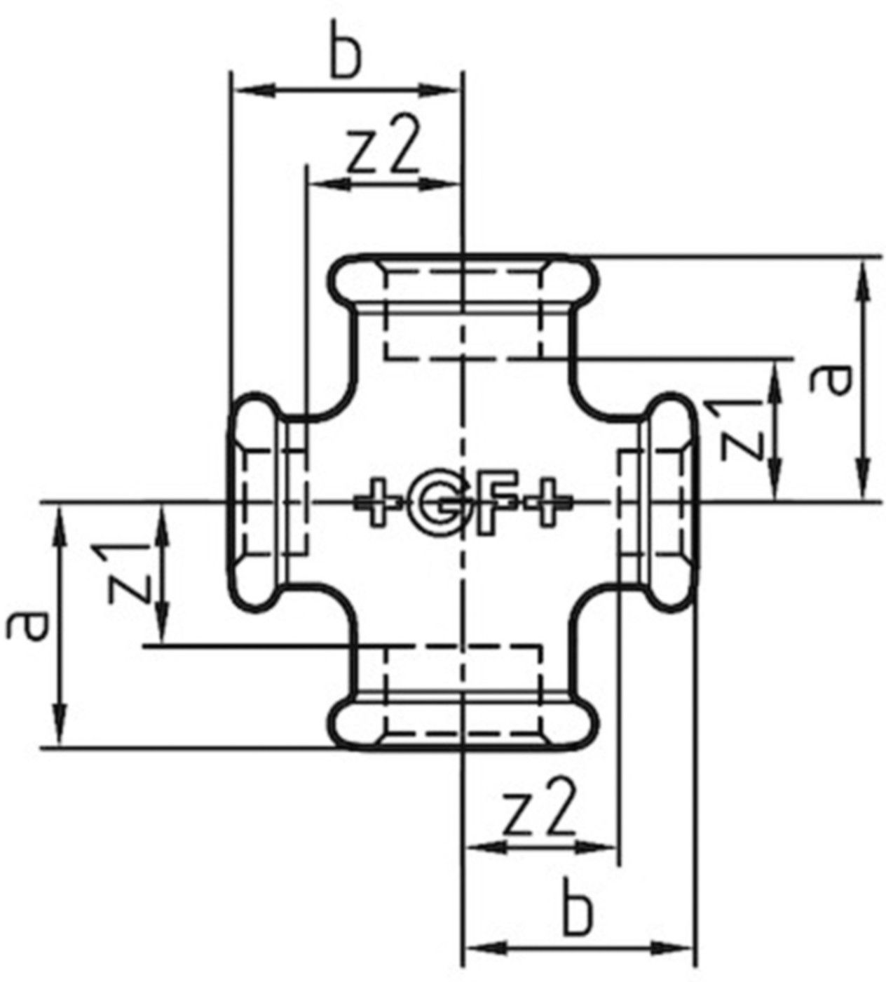 Kreuz red. 180 V 2"- 1" 770 180 221 - GF verz. Tempergussfittings