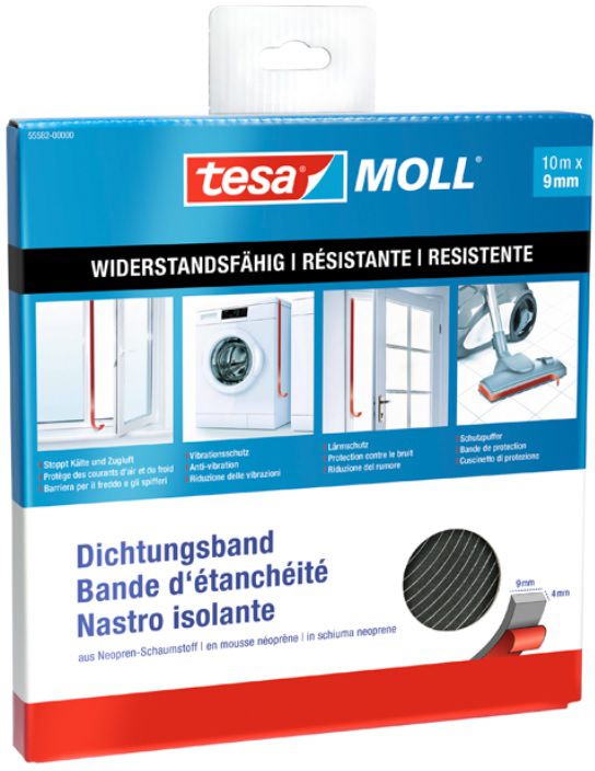 TESA Dichtungsband, Neoprene schwarz 12 x 4mm, L= 10m, 55579-04 - Dichten