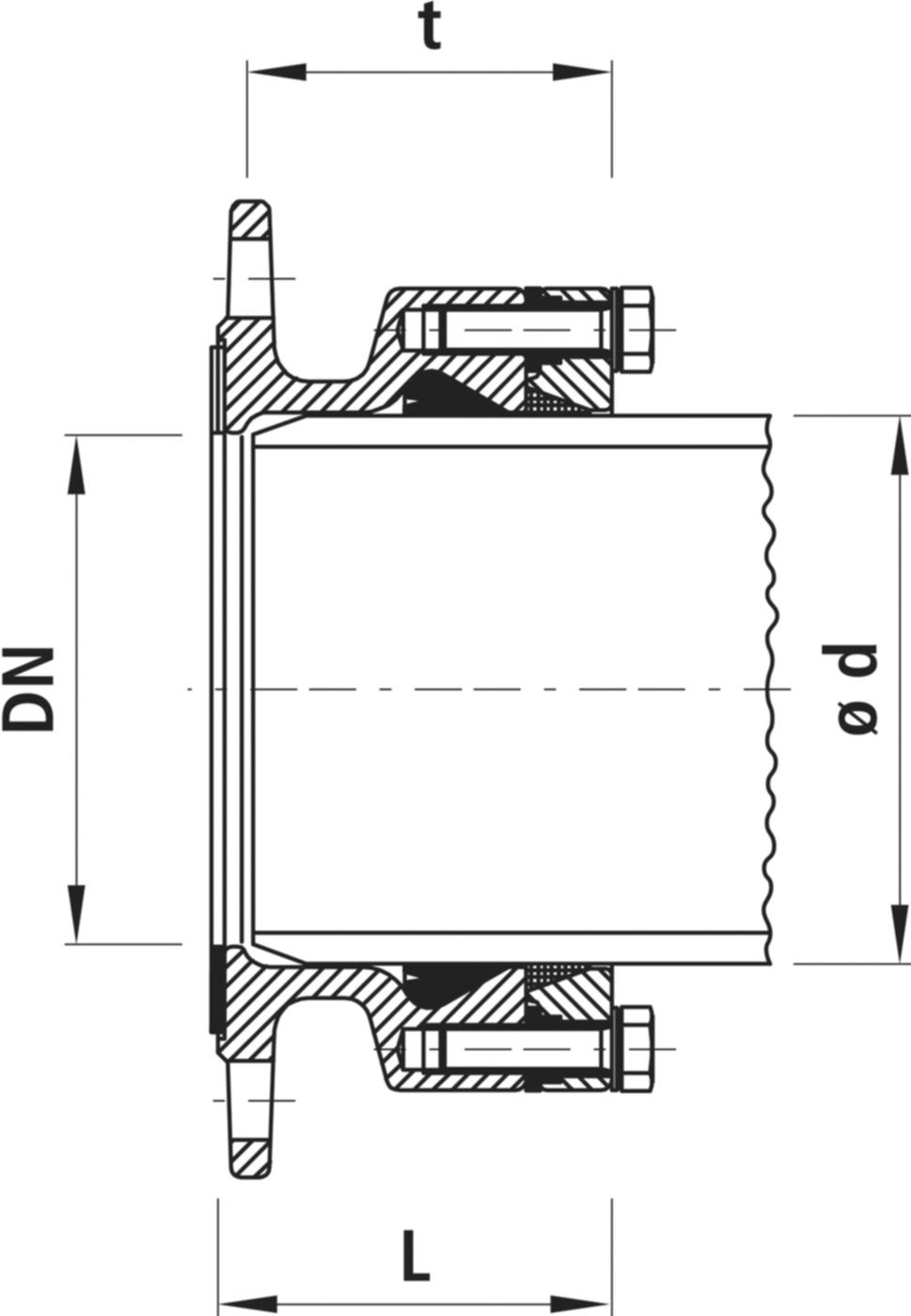 Flansch-Steckmuffen-Übergang 7200 DN 100 / d 90mm - Hawle System 2000