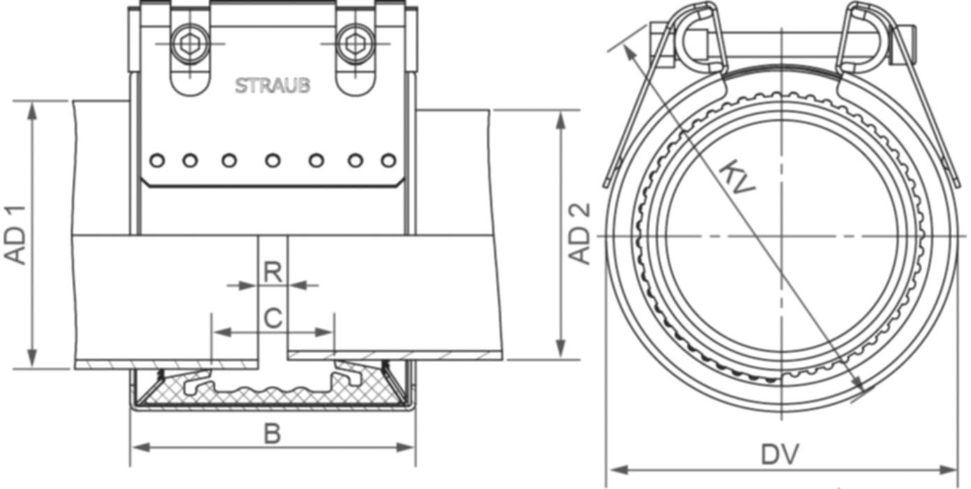 Grip Stufenkupplung EPDM-ES zugfest 159.0 - 154.0mm 157.4 -160.6/152.5-155.5 - Straub Kupplungen