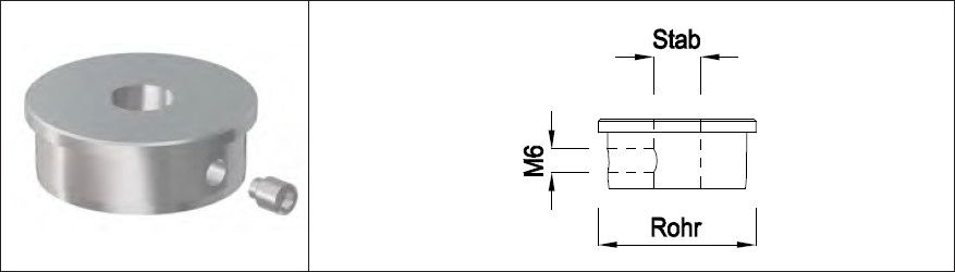 Rohrk Vollmat gerad m. Fase/ Q-geb M6 Rohr 42.4/ 10 mm geschl. 1.4301 - INOXTECH-Handlauf-/Geländer-System