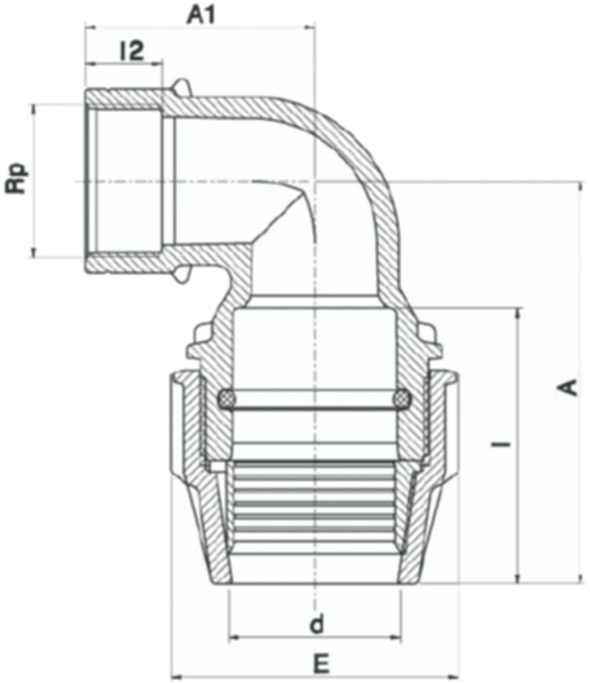Winkel 90° mit IG 7150 d 40mm - 1 1/4" - Plasson-Klemmfittinge