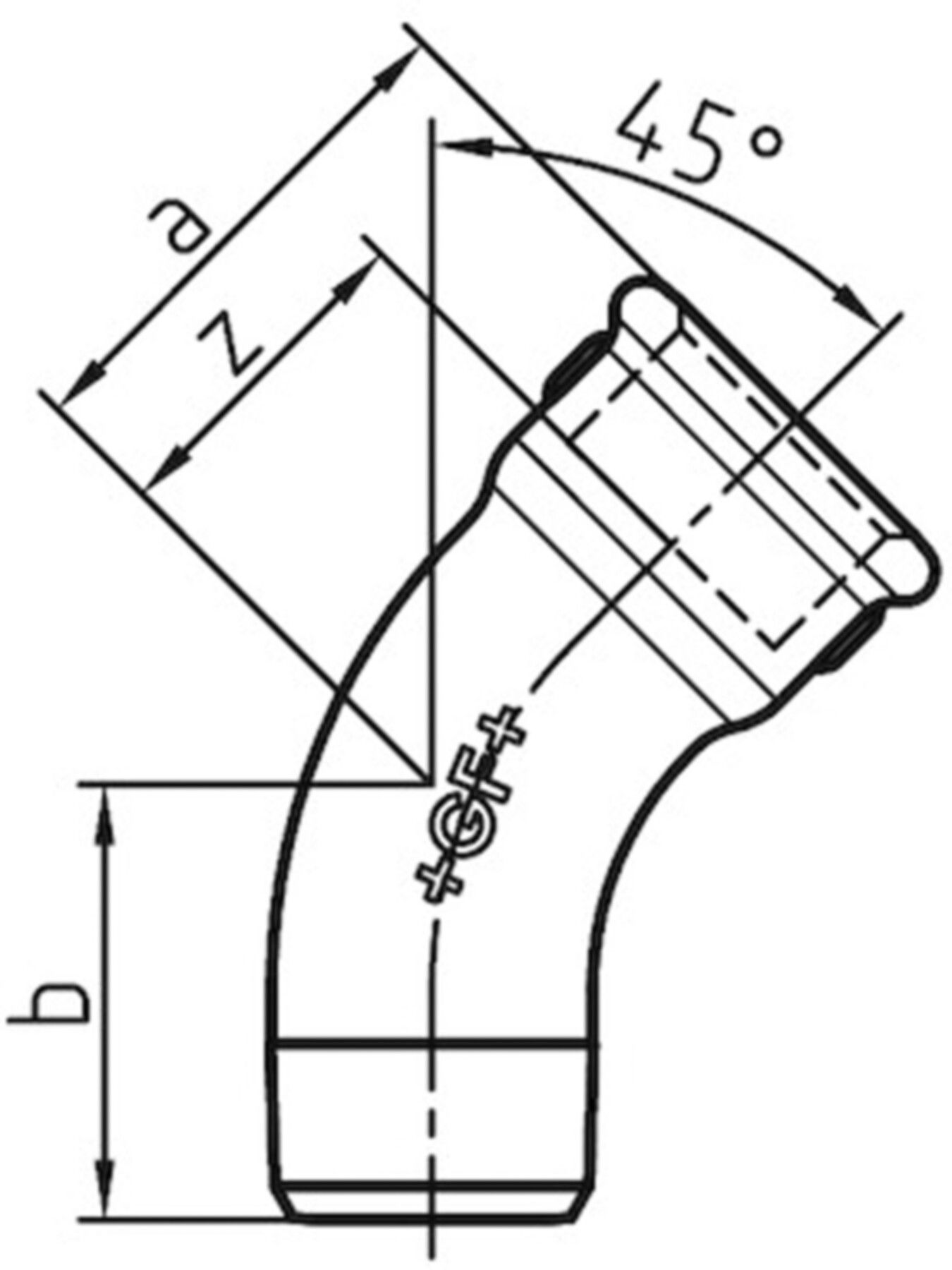 Bogen 45° 40 V 11/4" 770 040 207 - GF verz. Tempergussfittings
