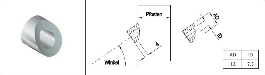 Formanschlüsse eingesattelt AD 13 mm ID 7.3 mm geschliffen 1.4301 - INOXTECH-Handlauf-/Geländer-System
