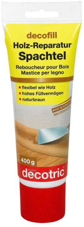 DECOTRIC Holz-Reparatur-Spachtel, gebrauchsf. 400 g, in Tube, für innen, naturbraun - Kleben