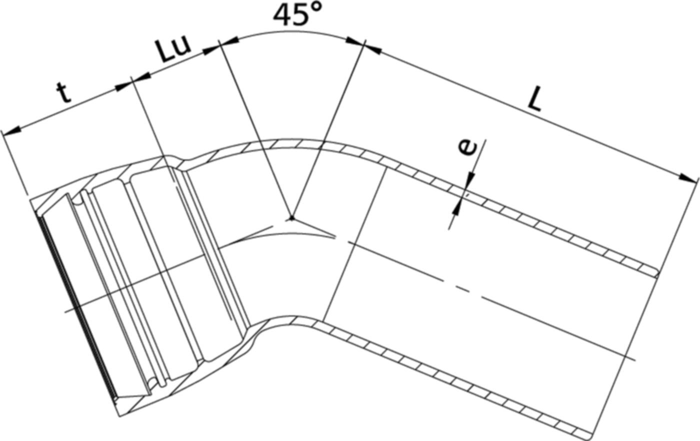 STM-Bogen 1M Novo-Sit MK 45° DN 150 - WILD Steckmuffenformstücke