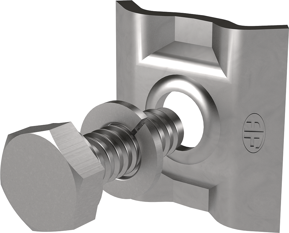 Klemmplatte und Schraube Inox M10x25 6-8 AF 260.071.002 / FE 85 - AF Blitzschutz-Erdungszubehör