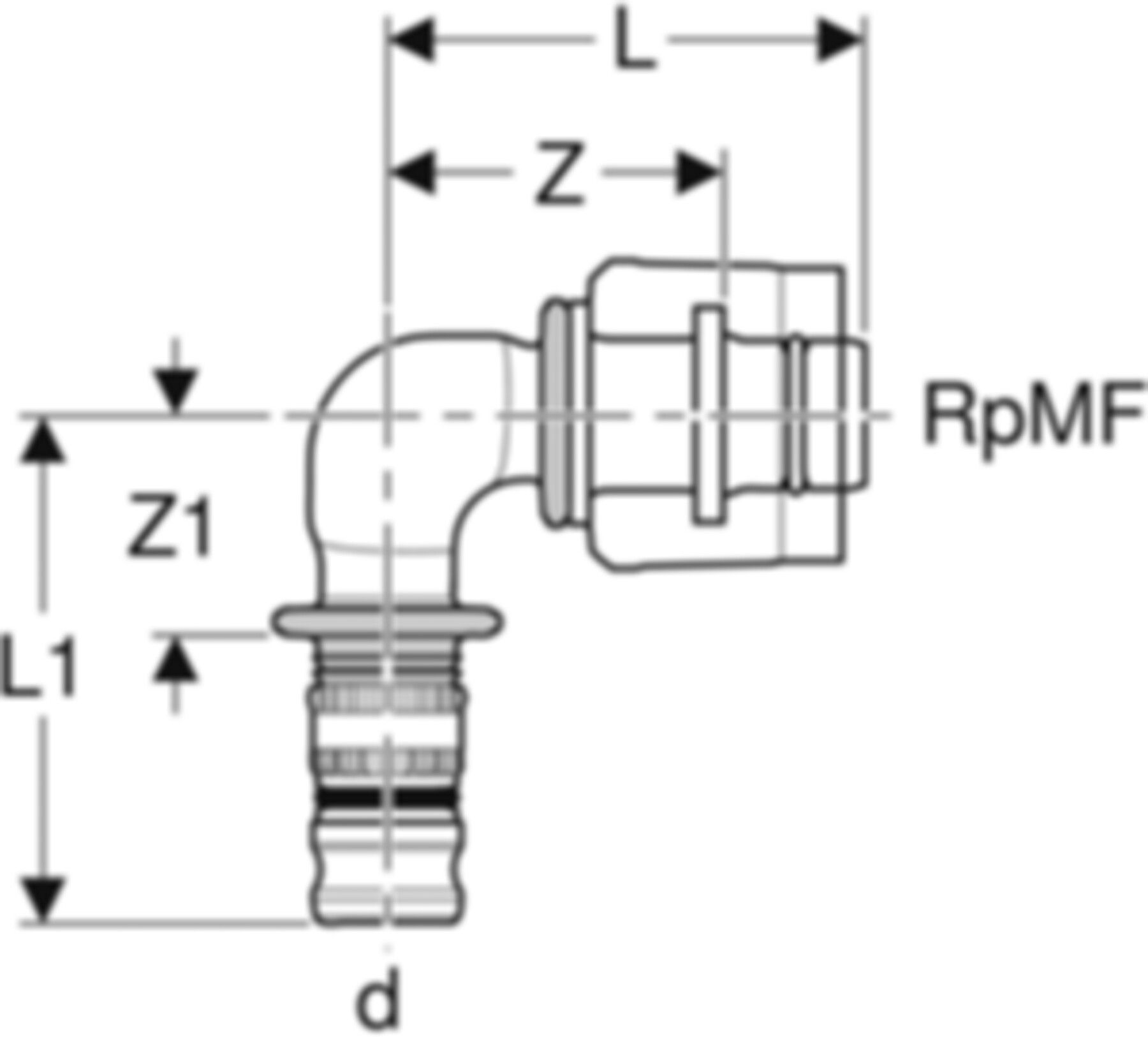 Übergangswinkel 90° 1/2"-16mm 621.452.00.5 mit MasterFix - Geberit-Mepla-Formstücke