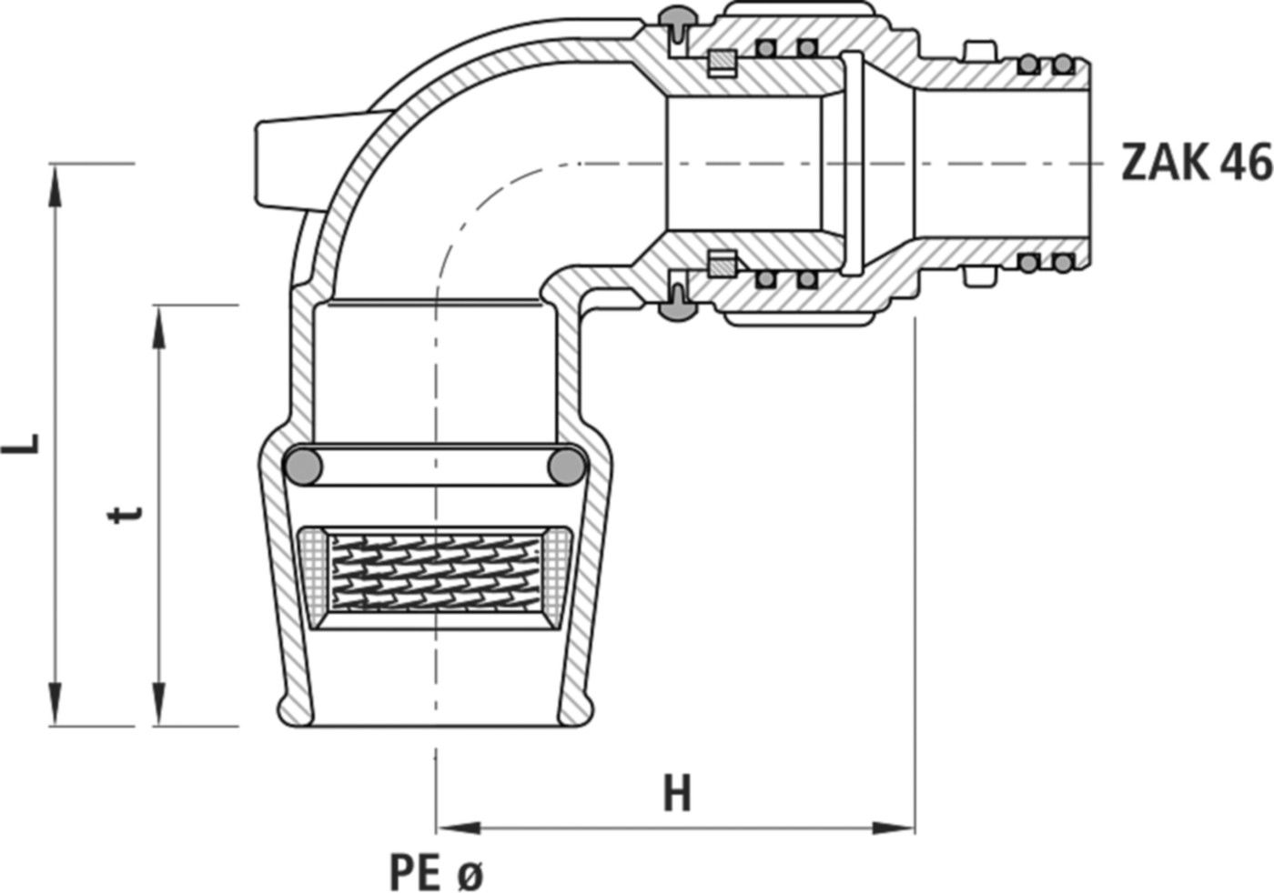 Winkel-Drehfitting 90° 6451 mit ZAK-Anschluss d 40mm - Hawle Steckfittinge