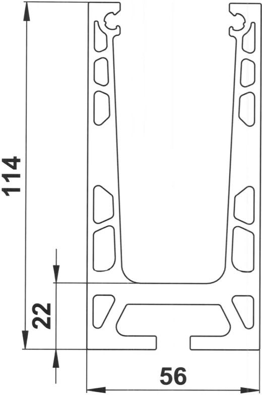 Aluminium Profil für Brüstungsgeländer Trockenverglasung, 114 x 56 mm, mit Kanal für Nut - INOXTECH-Handlauf-/Geländer-System
