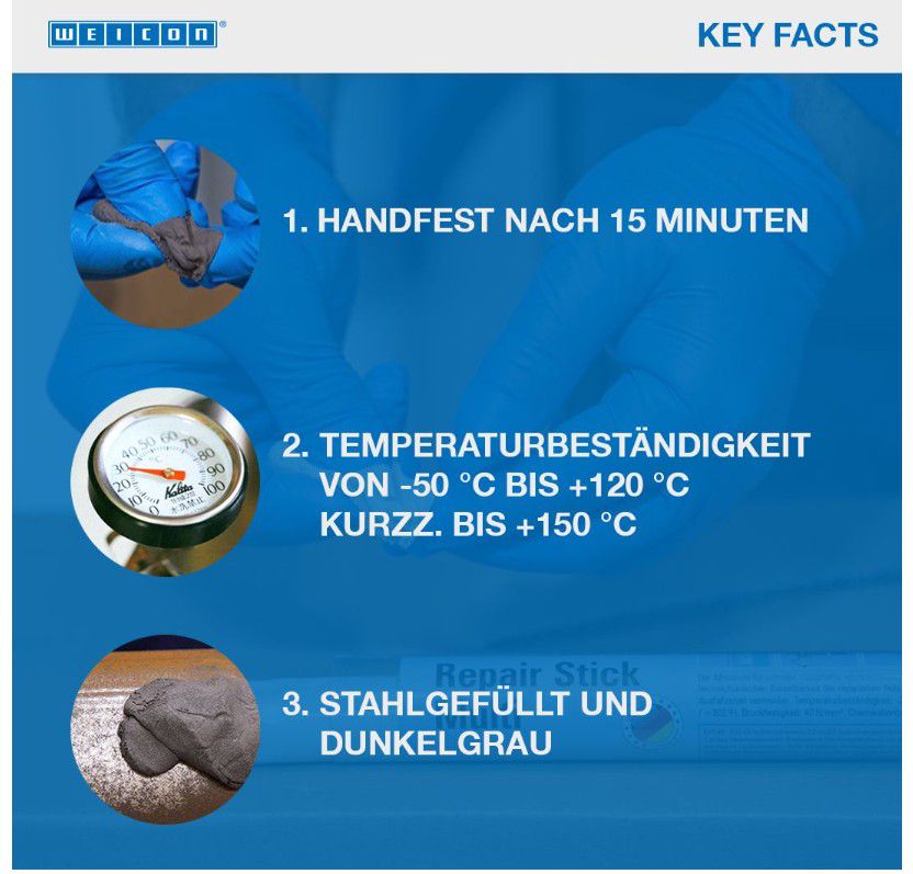 WEICON Repair-Stick, Stahl, d'grau 115g, -35°C bis +120°C - Schmieren