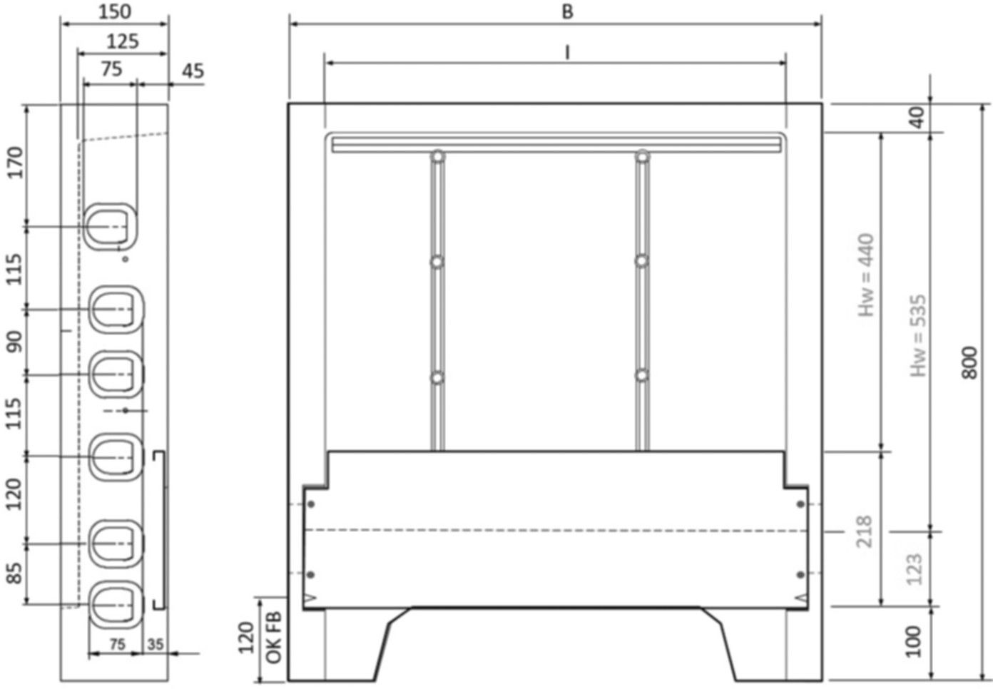 Verteilerschrank L-Beton Swiss 700 800 x 737 x 150 mm / Innen 125 mm - BKK Verteilerkasten