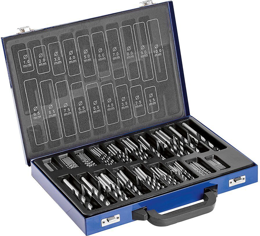 Spiralbohrer-Magazin, HSS geschliffen 170 tlg., 1.0 - 10.0 mm, im Metallkoffer - Bohren