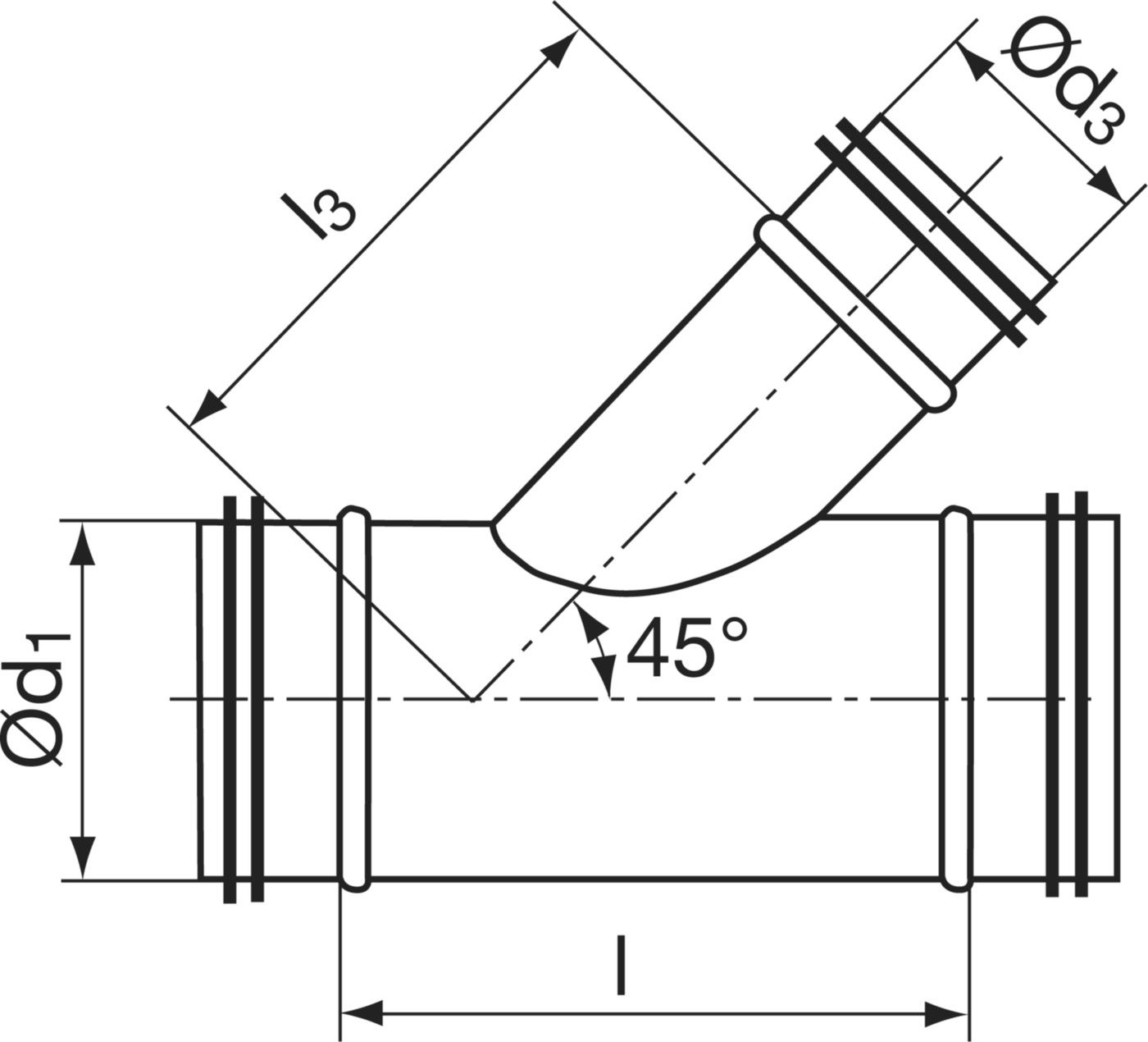 Abzweiger 45° 150/100mm TVU45-V - Spiralfalzrohre und Zubehör System Safe