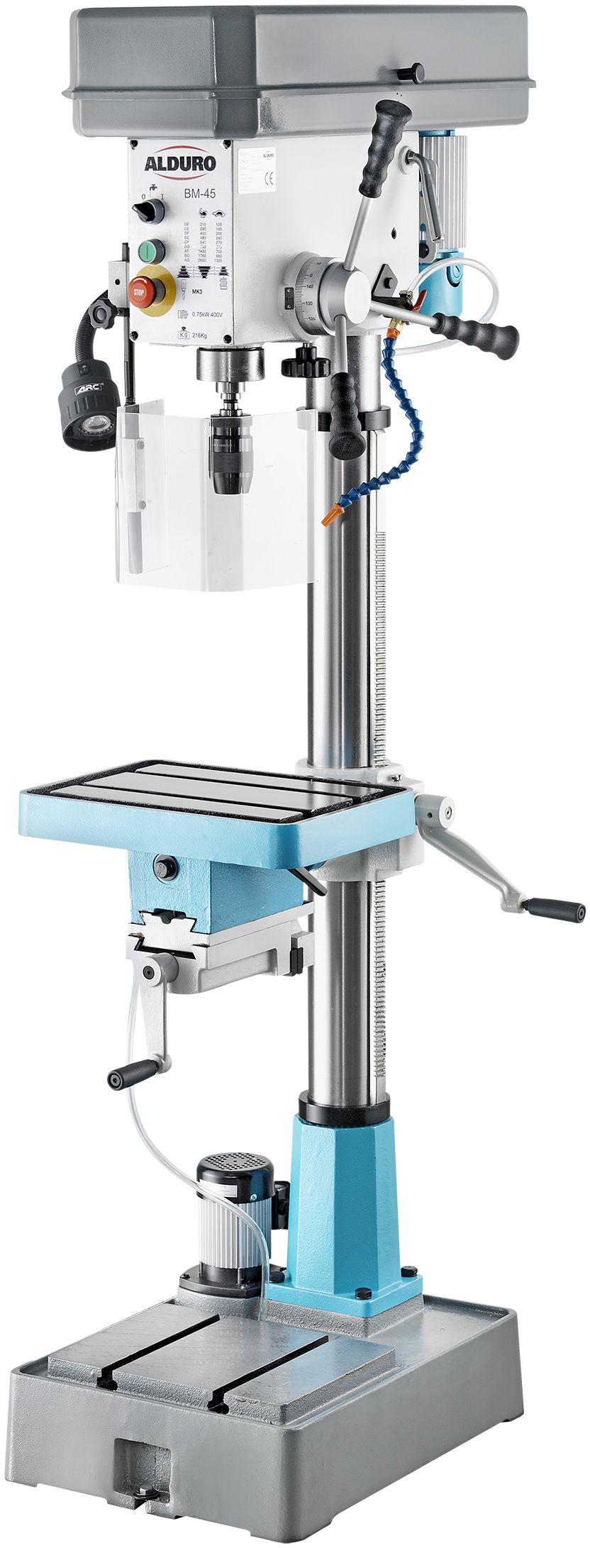 ALDURO Säulenbohrmaschine BM-45 MK3, 400Volt/0.75 kW, 18 Drehzahlen, 105-2650u/min - Bohren