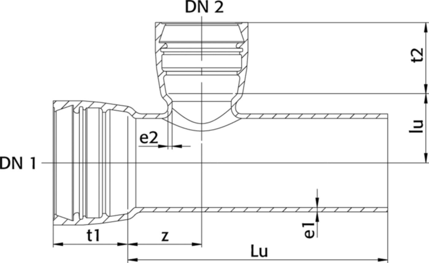 STM-T-Stück 2M Novo-Sit B DN 125/125 - WILD Steckmuffenformstücke