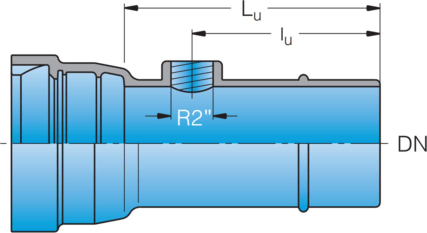 Spitzend/Muffenstück mit 2" IG Typ A System BLS DN 150 - Frischhut Steckmuffenformstücke