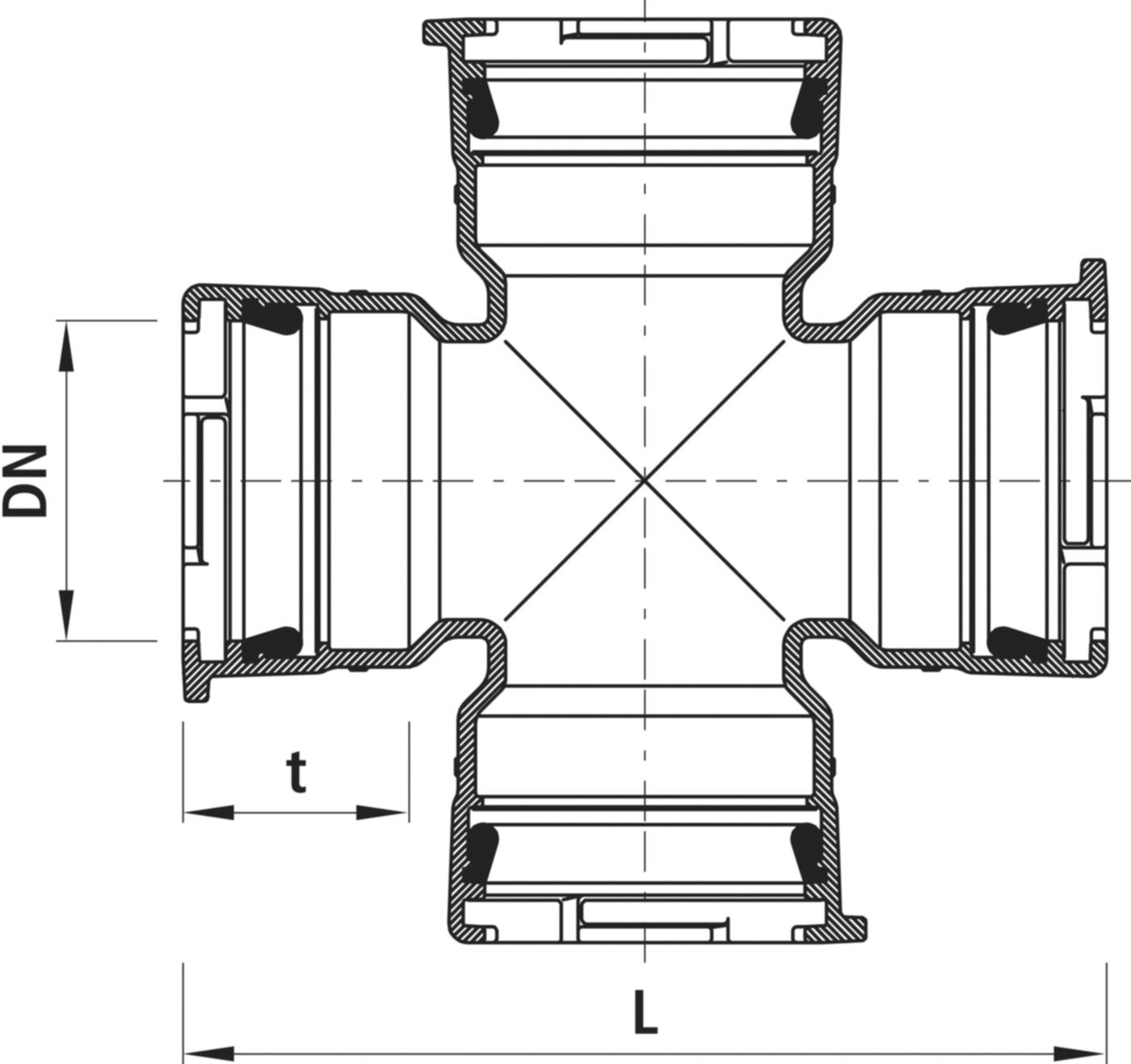 Steckmuffen-Kreuz, Baio 5470 DN 125/125 - Hawle Steckmuffenformstücke