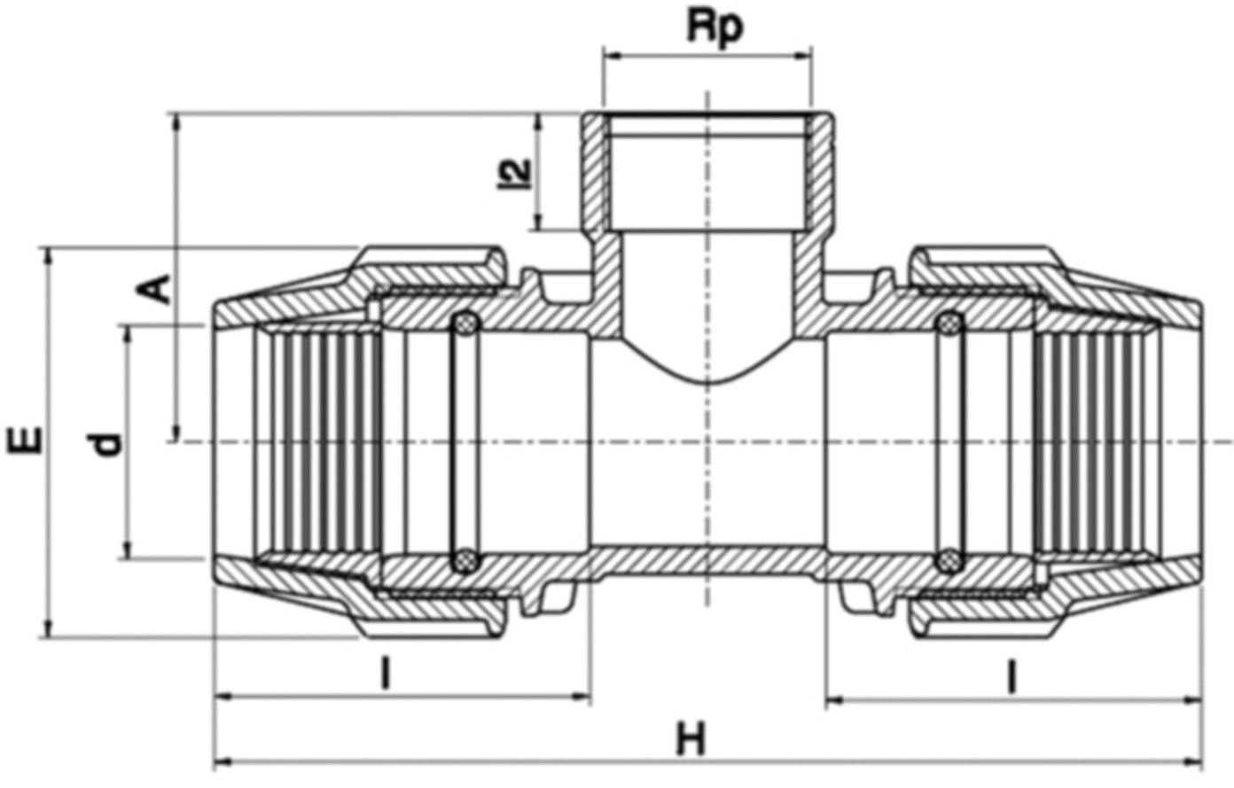 T-Stück 90° mit IG 7140 d 25mm - 1/2" - Plasson-Klemmfittinge
