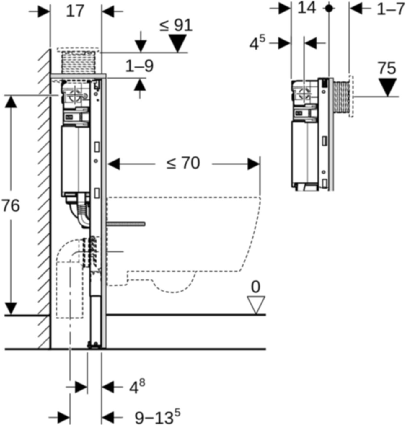 Wand-WC-Element Omega 111.005.00.2 Typ 82 Betätigung von oben/vorne - Geberit-Duofix