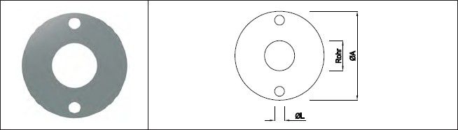 Fusspl. ru. 80mm m. Zentrumsl. 33.7mm 2 Befestigungsl. Ø 9 mm geschl. 1.4301 - INOXTECH-Handlauf-/Geländer-System