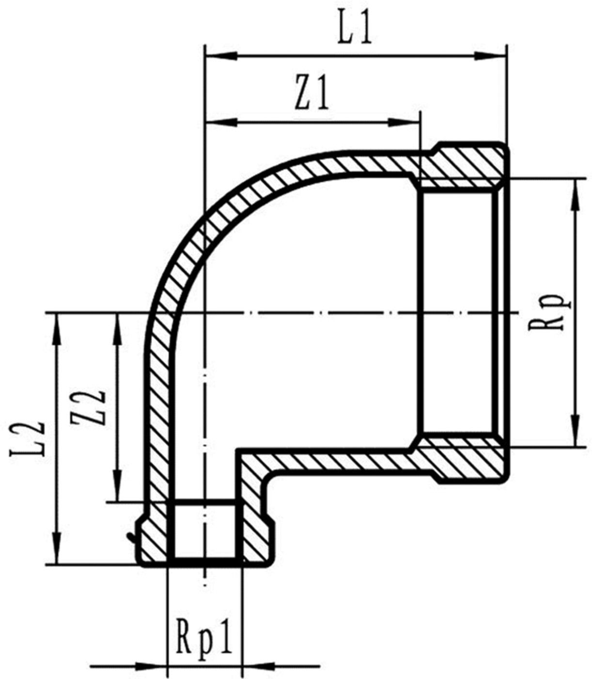Inox-Winkel 90° IG/IG 2"-11/2" 1090 - Rostfreie Gewindefittings
