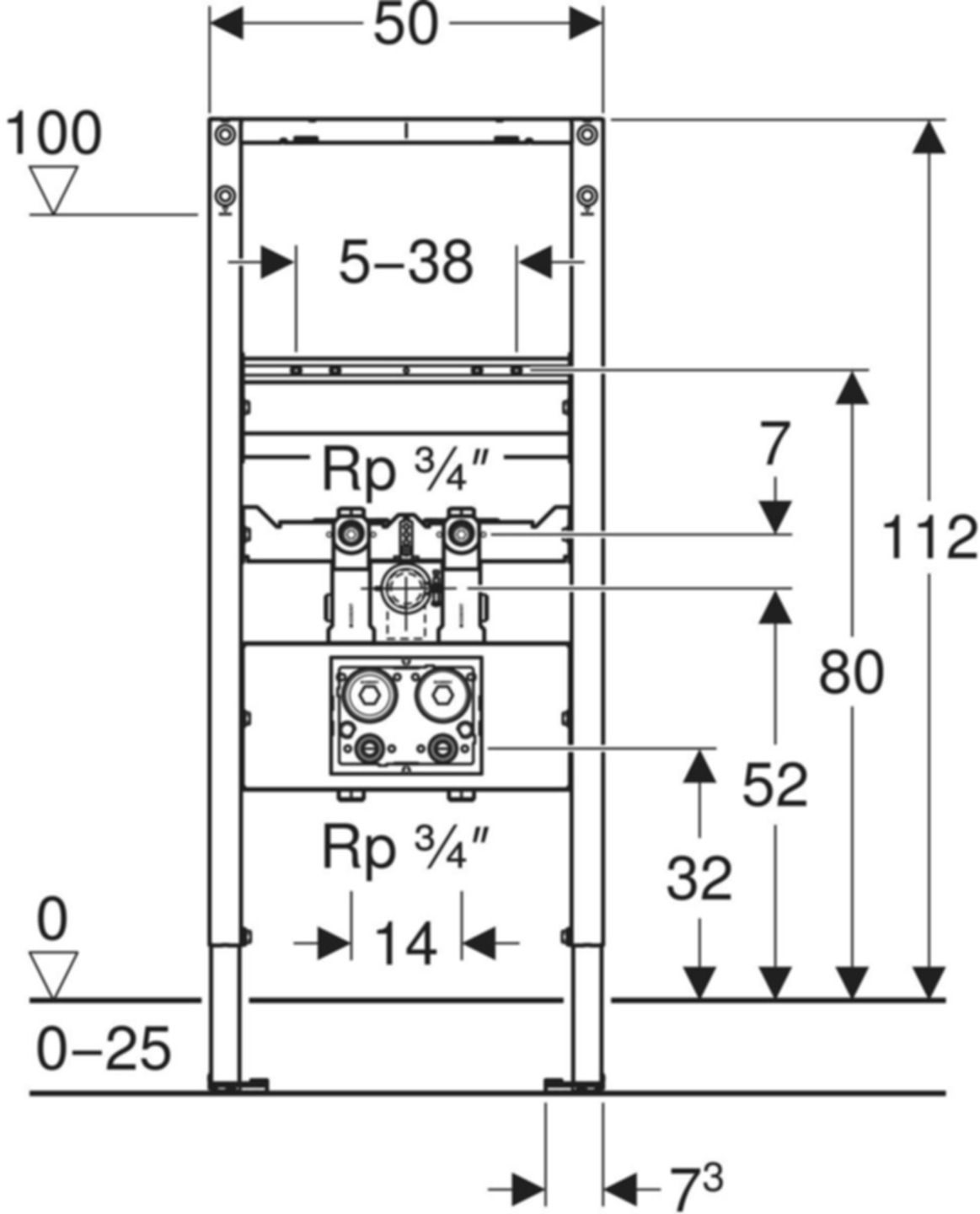 Element für Waschtisch Standar. 111.582.00.3 Typ 112 zwei Wasserzählerstr., mit UP-Ventil - Geberit-Duofix