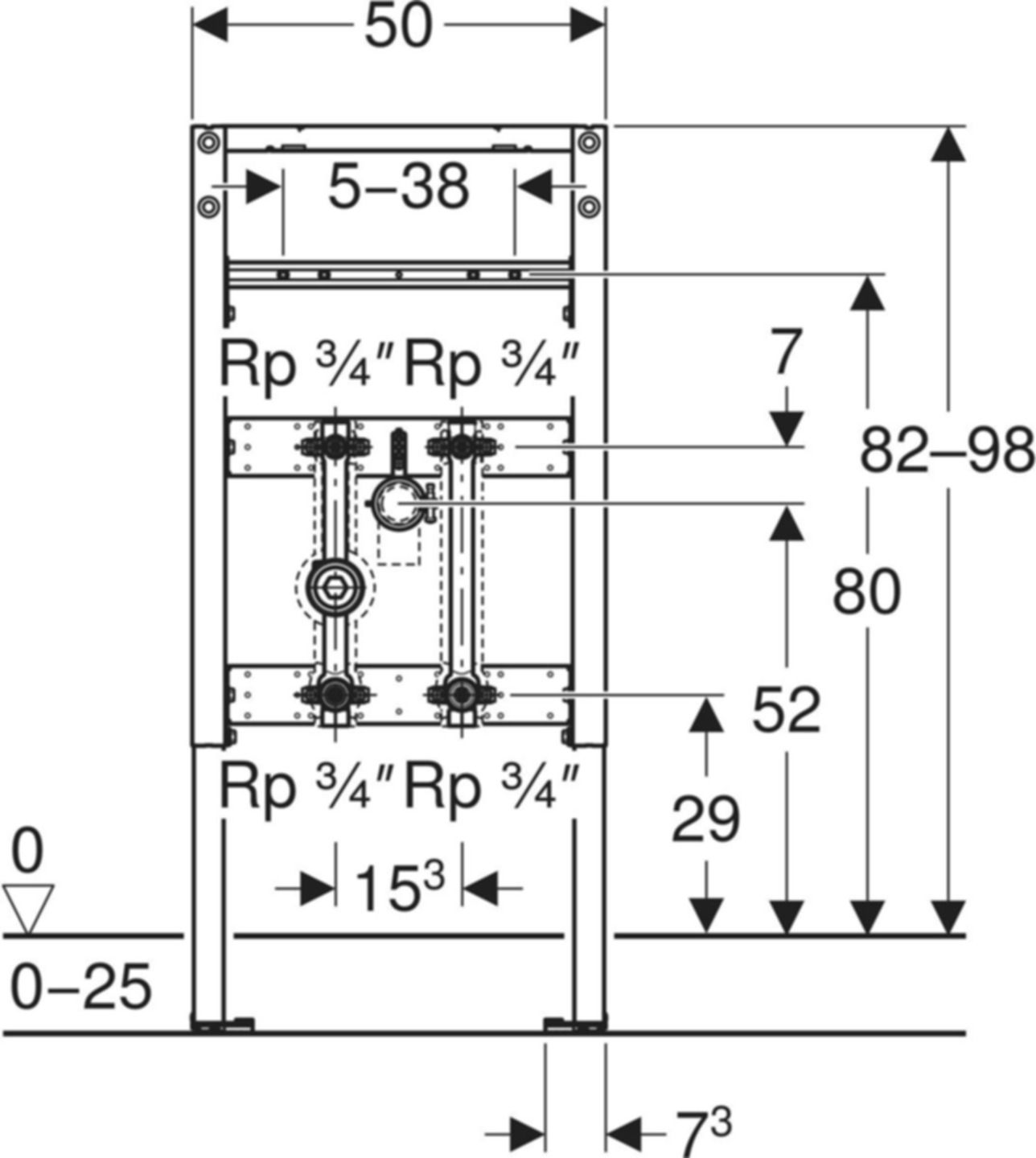 Element für Waschtisch 111.574.00.2 Typ 98, Standarmatur, Wasserzählerstr. - Geberit-Duofix
