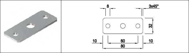 Wandpaltte gestanzt eins. geschliffen 80 x 32 x 3 mm Zentrums-Ø 12 mm 1.4301 - INOXTECH-Handlauf-/Geländer-System