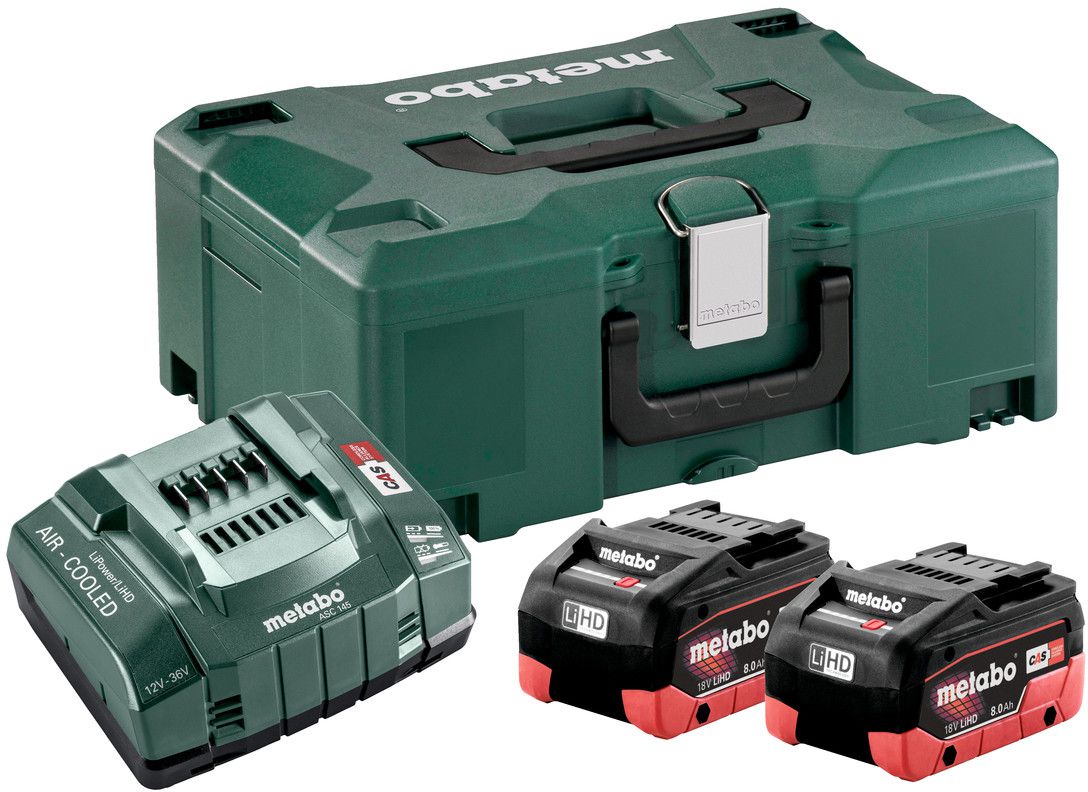 Basis-Set LiHD 8.0Ah 18V LiHD, 2 x 8.0Ah + Ladegerät in metaBOX - Metabo Maschinenzubehör