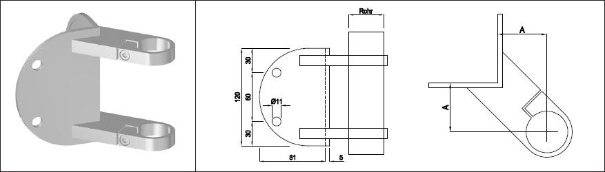 Eck-Pfosten-Klemmhalter runde Form 33.7 mm geschliffen 1.4301 - INOXTECH-Handlauf-/Geländer-System