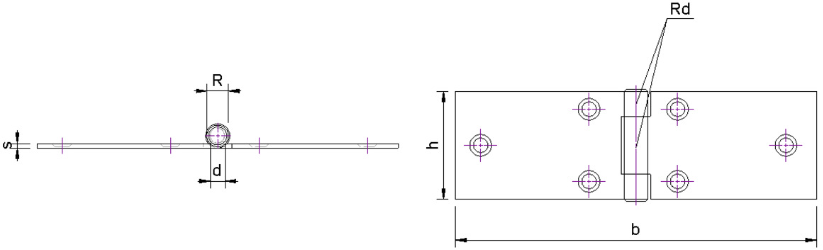 CHARMAG Tisch-Scharnier, mit vernietetem Stift HxB=45x200mm, verzinkt - Scharniere, Verschlüsse und Zubehör