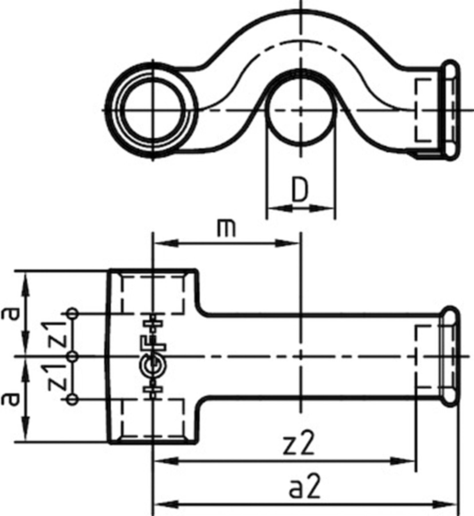 Überspring-T 87 V 1/2"-1/2" 770 087 204 - GF verz. Tempergussfittings
