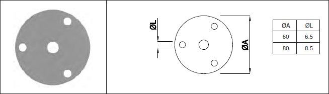 Wandpl. gestanzt eins. geschl. 3 BL 60 x 3 mm Zentrums-Ø 12 mm 1.4301 - INOXTECH-Handlauf-/Geländer-System