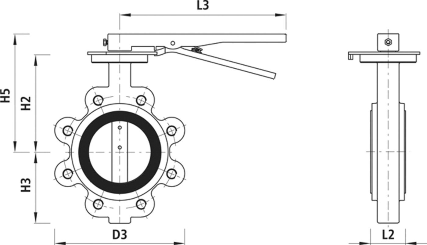 Absperrklappe mit Handhebel Typ LT 9936 für Gas DN 40 PN 16 - Hawle Absperrklappen