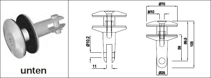 Zugstangen Glashalter unten für Glasdicke 16.76 - 24.76 mm - INOXTECH-Handlauf-/Geländer-System