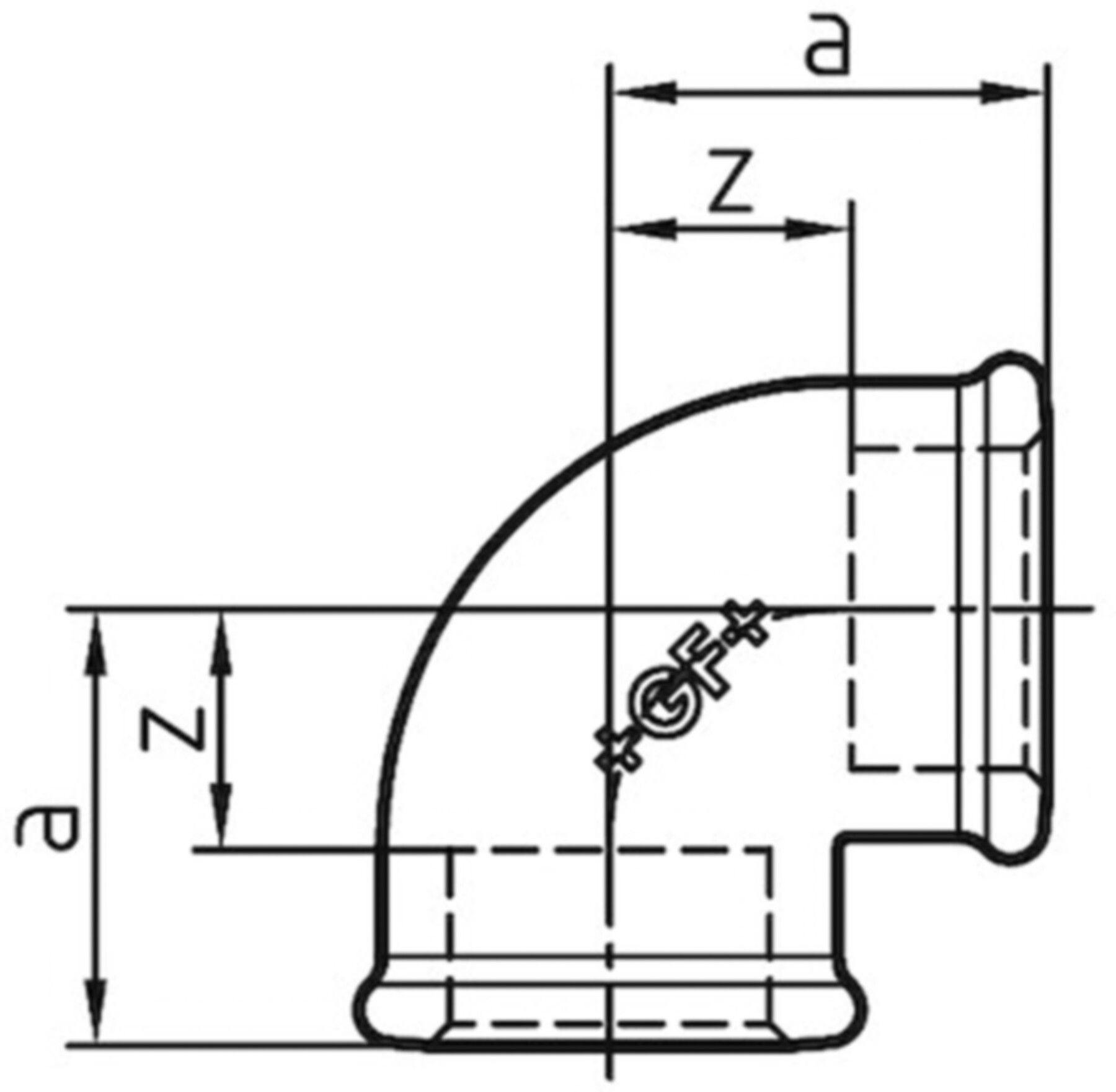 Winkel 90° 90 V 4" 770 090 212 - GF verz. Tempergussfittings