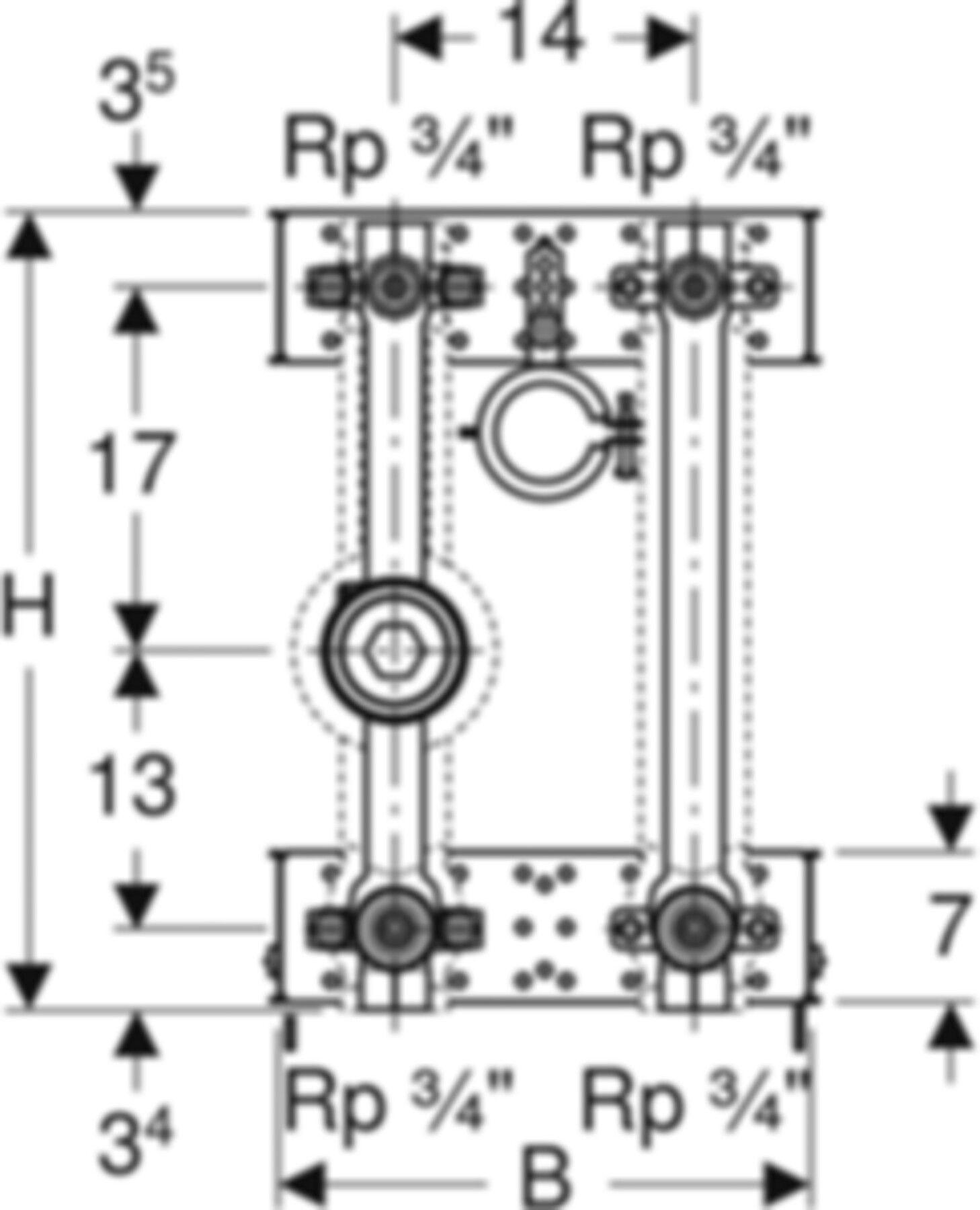 GIS-Waschtisch-Set Standarm.461.154.00.1 eine Wasserzählerstrecke mit UP-Ventil - Geberit Systemventile / Armaturen