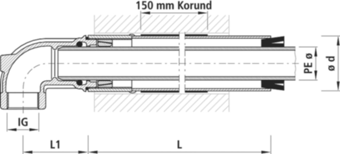 PE-Mauerdruchführung, Winkel 7010 d 40mm - 1 1/4" - Hawle Steckfittinge