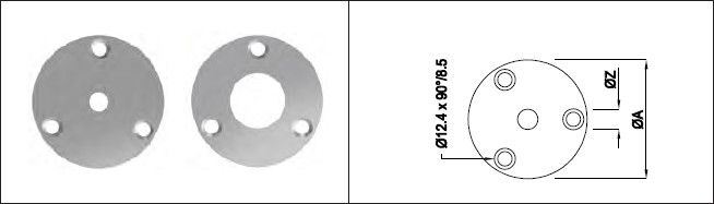 Rondelle 60 mm m. Zentrumsloch 10 mm 3 Befestigungsl. geschliffen 1.4301 - INOXTECH-Handlauf-/Geländer-System
