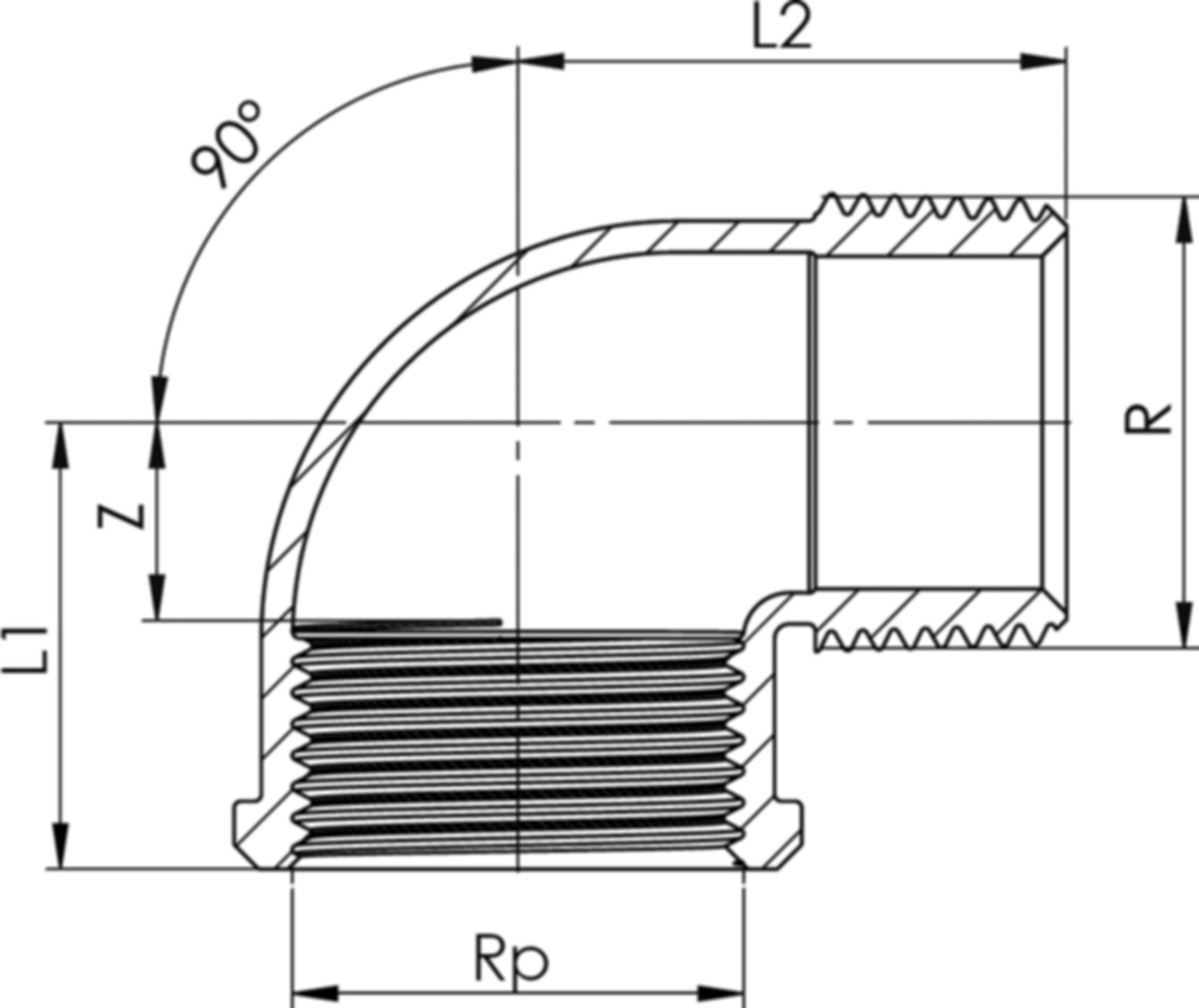 Winkel 90° 8092 IG/AG 1/2" - Rotguss-Gewindefittings