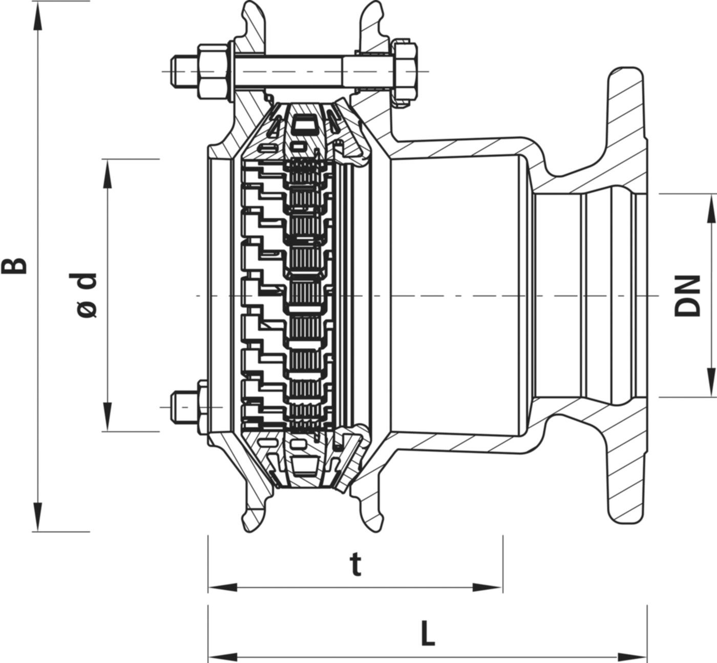 Flansch-Übergang PN 16 7205 DN 125 Spannbereich 104-132mm - Hawle Synoflex