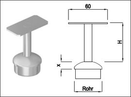 Steckkonsole fest mit halbr Rohrkappe Pfos 33.7mm,ger Aufl,TH50mm,geschl. - INOXTECH-Handlauf-/Geländer-System