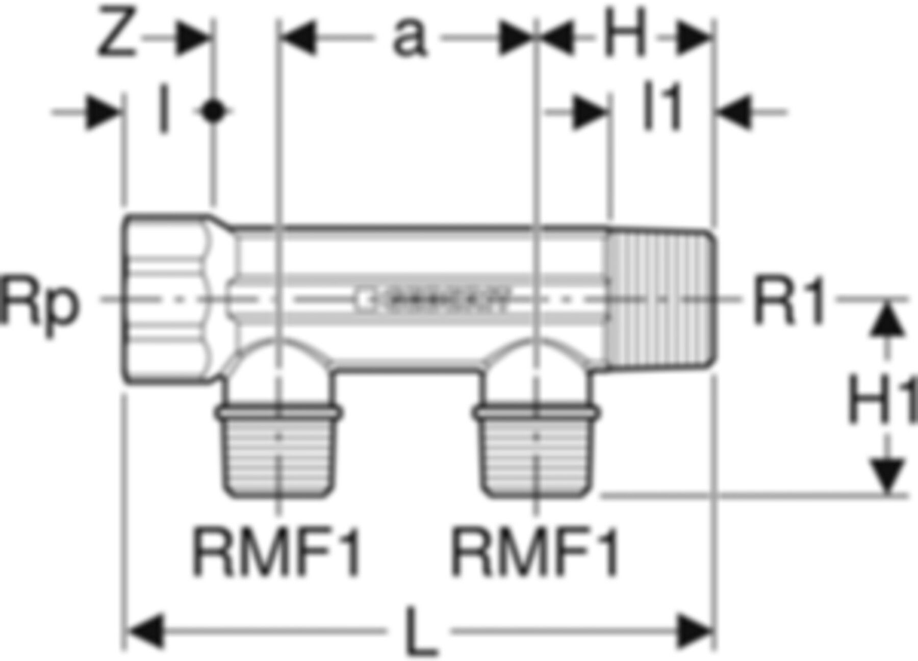 Verteiler zweifach 3/4" 653.428.00.1 Verteilerabgang MasterFix 1/2" - Geberit FlowFit-Rohre/Formstücke