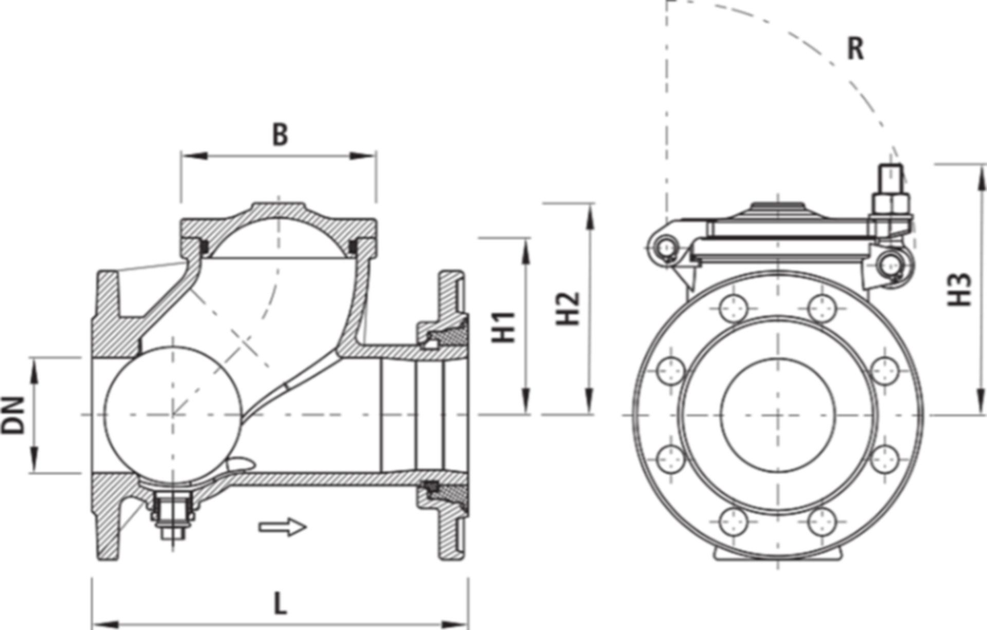 Kugelrückschlagventil PN 16 9963 mit Losflansch, zugfest DN 150 - Hawle Absperrklappen
