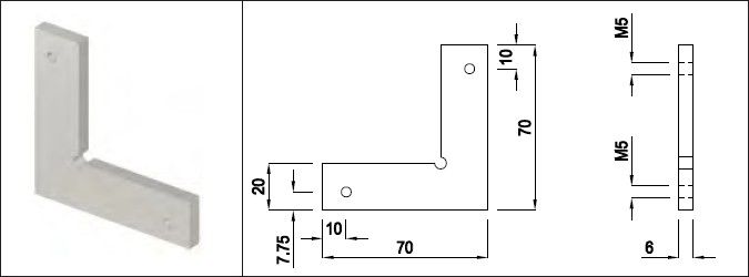 Eckverbinder aus Aluminium AIMgSi1 70 x 70 x 6 mm liegend - INOXTECH-Handlauf-/Geländer-System