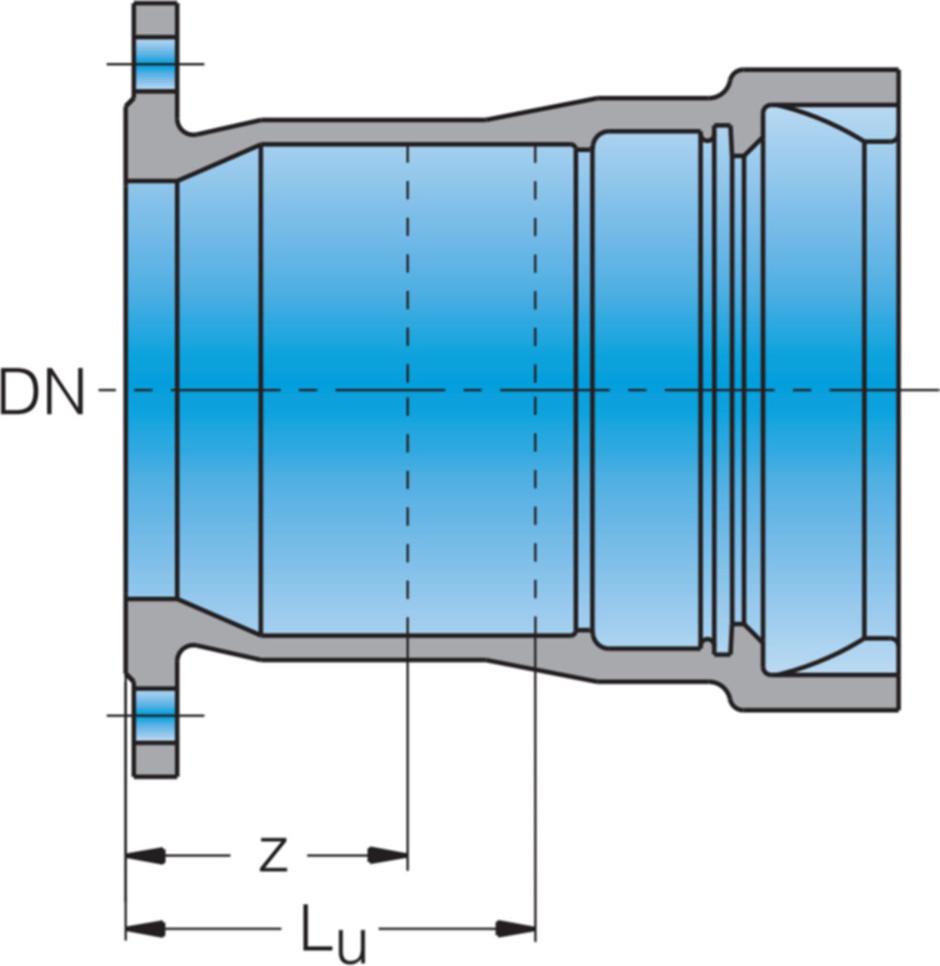 Schieberanschlussstück EU System BLS PN 10/16 DN 125 - Frischhut Steckmuffenformstücke