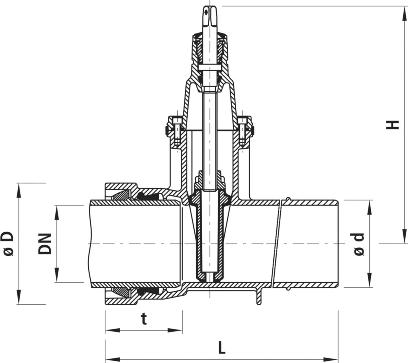 Spitzend/Muffen-Schieber mit 4027 Schweissraupe BLS DN 125 - Hawle Armaturen