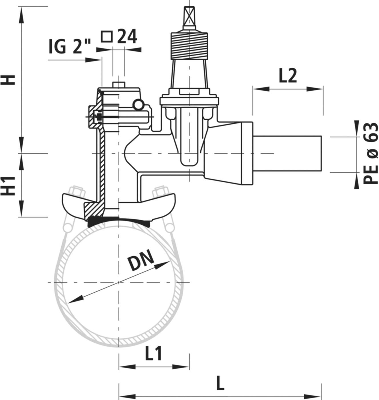 Schieberschelle ROBUSTO DN 50 2730 Doppelbügel DN 100-500 - Hawle Hausanschluss- und Anbohrarmaturen
