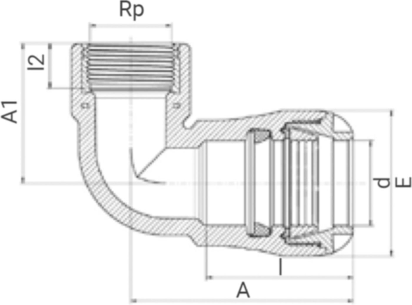 Steckmuffen-Winkel 90° mit IG Messing 1076 d 63mm x 1 1/2" - Plasson-Steckfittinge